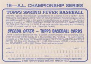 1987 Topps Stickers #16 A.L. Championship Series Back