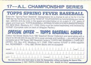 1987 Topps Stickers #17 A.L. Championship Series Back