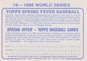 1987 Topps Stickers #19 1986 World Series Back