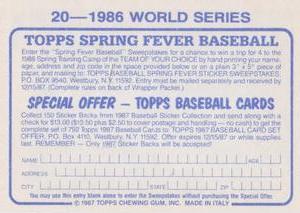 1987 Topps Stickers #20 1986 World Series Back