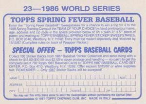 1987 Topps Stickers #23 1986 World Series Back