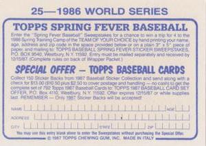 1987 Topps Stickers #25 1986 World Series Back