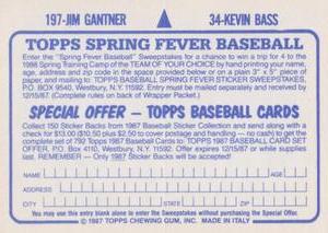 1987 Topps Stickers #34 / 197 Kevin Bass / Jim Gantner Back