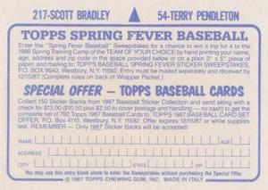 1987 Topps Stickers #54 / 217 Terry Pendleton / Scott Bradley Back