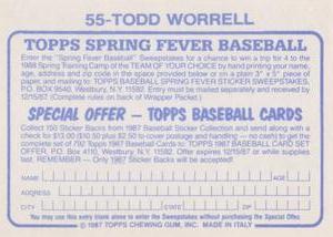 1987 Topps Stickers #55 Todd Worrell Back