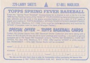 1987 Topps Stickers #67 / 229 Bill Madlock / Larry Sheets Back