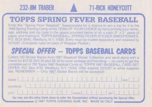 1987 Topps Stickers #71 / 232 Rick Honeycutt / Jim Traber Back