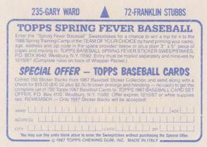 1987 Topps Stickers #72 / 235 Franklin Stubbs / Gary Ward Back