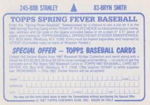 1987 Topps Stickers #83 / 245 Bryn Smith / Bob Stanley Back