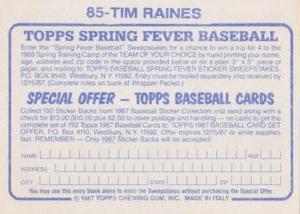 1987 Topps Stickers #85 Tim Raines Back