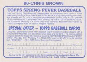 1987 Topps Stickers #86 Chris Brown Back