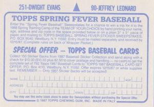 1987 Topps Stickers #90 / 251 Jeffrey Leonard / Dwight Evans Back