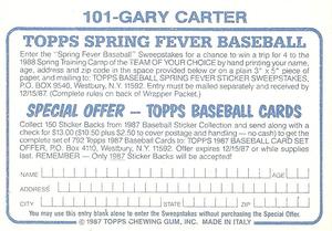 1987 Topps Stickers #101 Gary Carter Back