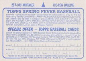 1987 Topps Stickers #105 / 267 Ron Darling / Lou Whitaker Back