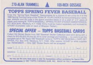 1987 Topps Stickers #109 / 270 Rich Gossage / Alan Trammell Back