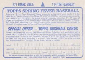 1987 Topps Stickers #114 / 277 Tim Flannery / Frank Viola Back