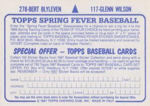 1987 Topps Stickers #117 / 278 Glenn Wilson / Bert Blyleven Back