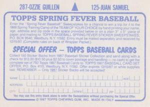 1987 Topps Stickers #125 / 287 Juan Samuel / Ozzie Guillen Back