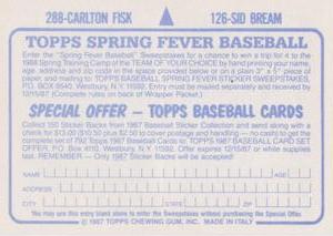1987 Topps Stickers #126 / 288 Sid Bream / Carlton Fisk Back