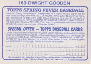 1987 Topps Stickers #163 Dwight Gooden Back