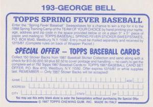1987 Topps Stickers #193 George Bell Back