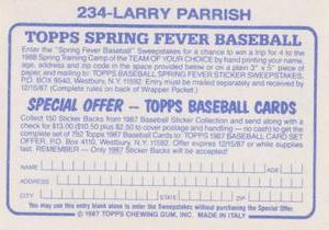 1987 Topps Stickers #234 Larry Parrish Back