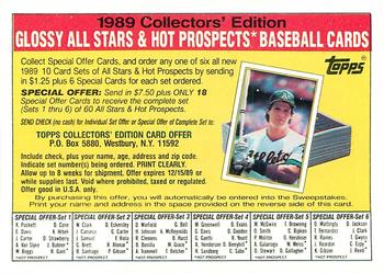 1989 Topps - Topps Company Store #NNO Topps 1989 Collectors' Edition: Glossy All Stars & Hot Prospects Offer Front
