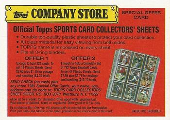 1989 Topps - Topps Company Store #NNO Sports Card Collectors' Sheets Offer Front