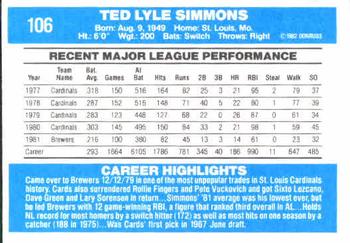 1982 Donruss #106 Ted Simmons Back