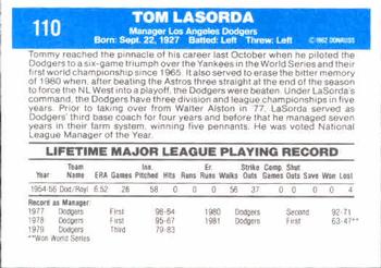 1982 Donruss #110 Tom Lasorda Back