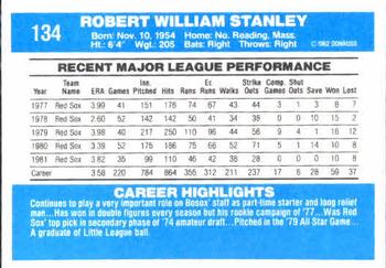 1982 Donruss #134 Bob Stanley Back