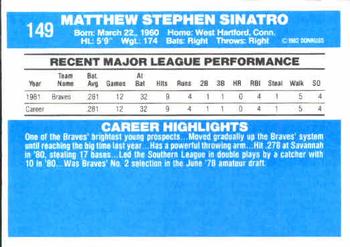 1982 Donruss #149 Matt Sinatro Back