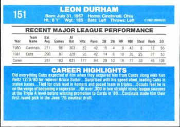 1982 Donruss #151 Leon Durham Back