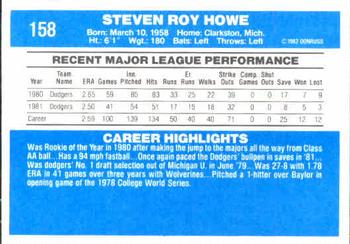 1982 Donruss #158 Steve Howe Back