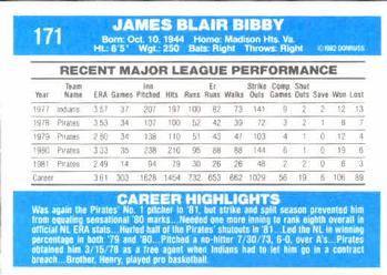 1982 Donruss #171 Jim Bibby Back