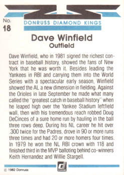 1982 Donruss #18 Dave Winfield Back