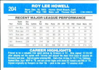 1982 Donruss #204 Roy Howell Back