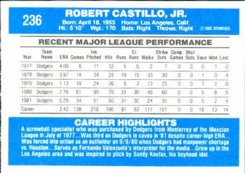 1982 Donruss #236 Robert Castillo Back