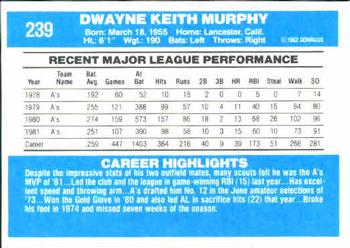 1982 Donruss #239 Dwayne Murphy Back