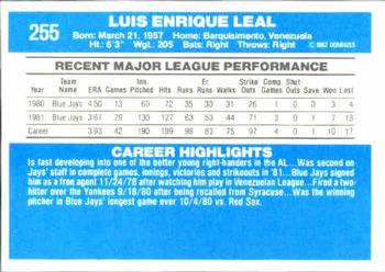 1982 Donruss #255 Luis Leal Back