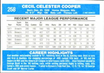 1982 Donruss #258 Cecil Cooper Back