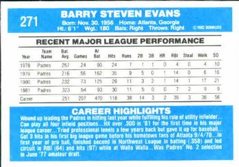 1982 Donruss #271 Barry Evans Back