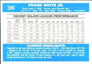 1982 Donruss #286 Frank White Back