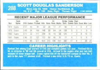 1982 Donruss #288 Scott Sanderson Back