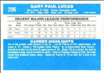 1982 Donruss #296 Gary Lucas Back