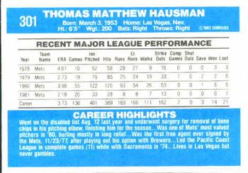 1982 Donruss #301 Tom Hausman Back