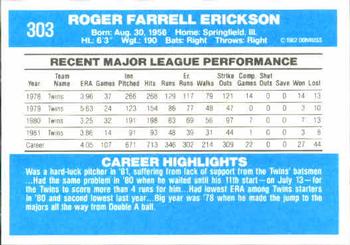 1982 Donruss #303 Roger Erickson Back