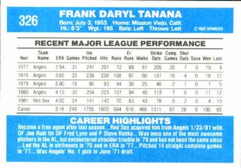 1982 Donruss #326 Frank Tanana Back