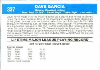 1982 Donruss #337 Dave Garcia Back