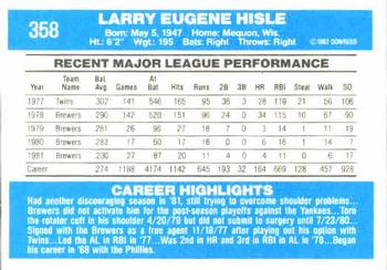 1982 Donruss #358 Larry Hisle Back